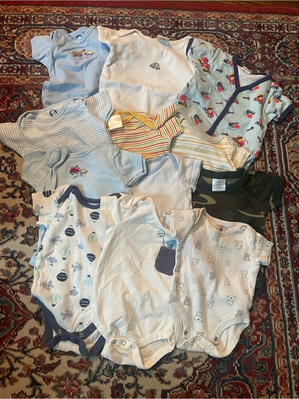13 cotton 0-6m Baby One-Piece Set - Light Blue & Neutrals